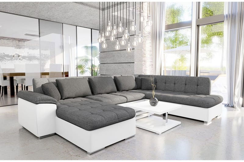 Dynir Sofa med Sjeselong og Divan 4-seter - Hvit/Grå - Møbler - Sofaer - Sofaer med sjeselong - 4 seters sofa med divan