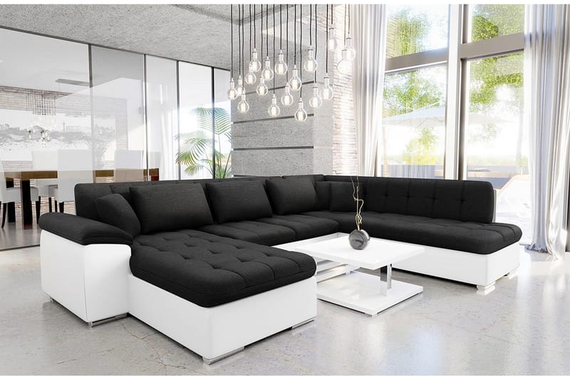 Dynir Sofa med Sjeselong og Divan 4-seter - Hvit/Svart - Møbler - Sofaer - Sofaer med sjeselong - 4 seters sofa med divan