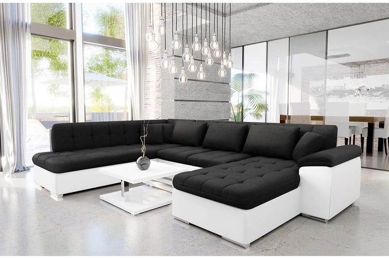 Dynir Sofa med Sjeselong og Divan 4-seter - Hvit/Svart - Møbler - Sofaer - Sofaer med sjeselong - 4 seters sofa med divan