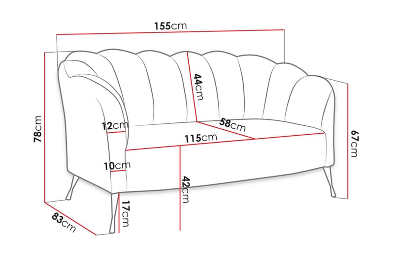 2-seters Sofa Naspur - Fløyel/Rosa/Svart Krom - Skinnsofaer - 3 seter sofa - Fløyelssofaer - 2 seter sofa - 4 seter sofa - Sofaer