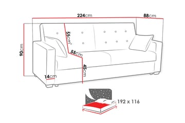 Sovesofa Bartek 224x88x90 cm - Møbler - Sofaer - Fløyelssofaer