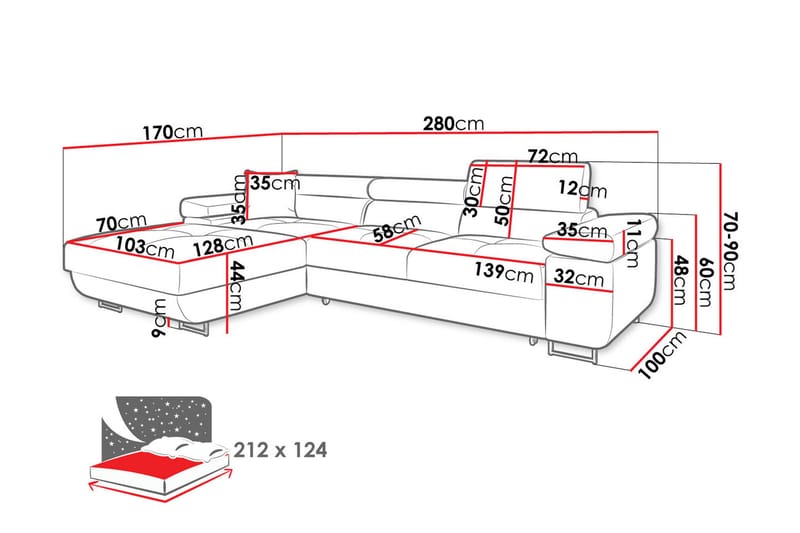 Gabina Sofa med Divan 3-seter - Blå - Møbler - Sofaer - Sofaer med sjeselong - 3 seters sofa med divan