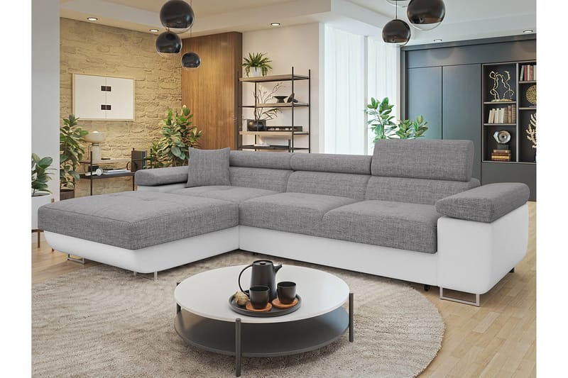 Gabina Sofa med Divan 3-seter - Grå/Hvit - Møbler - Sofaer - Sofaer med sjeselong - 3 seters sofa med divan