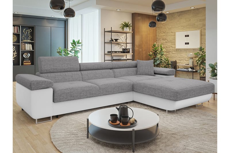 Gabina Sofa med Divan 3-seter - Grå/Hvit - Møbler - Sofaer - Sofaer med sjeselong - 3 seters sofa med divan