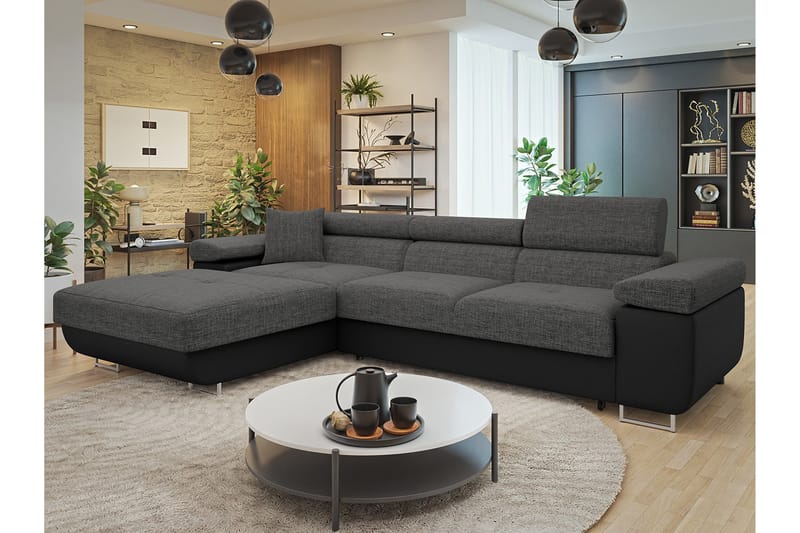 Gabina Sofa med Divan 3-seter - Grå/Svart - Møbler - Sofaer - Sofaer med sjeselong - 3 seters sofa med divan