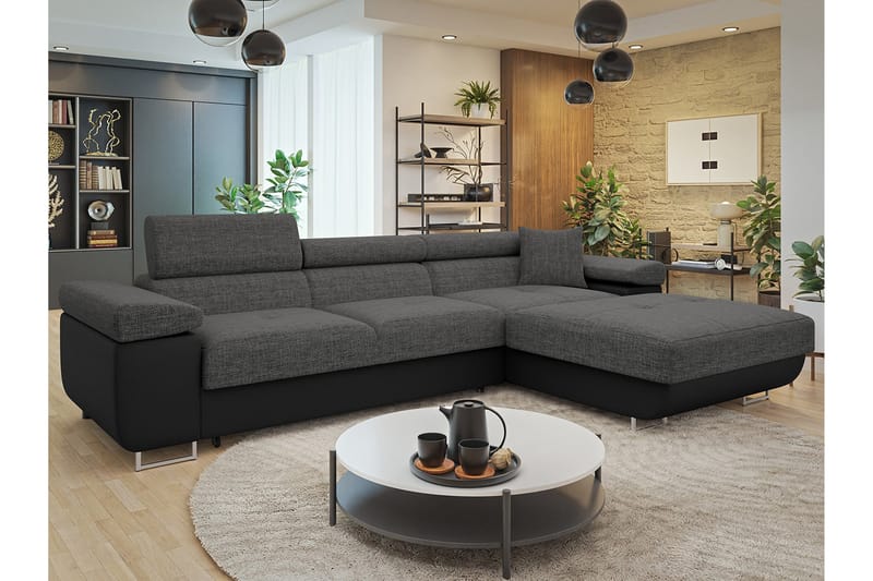 Gabina Sofa med Divan 3-seter - Grå/Svart - Møbler - Sofaer - Sofaer med sjeselong - 3 seters sofa med divan