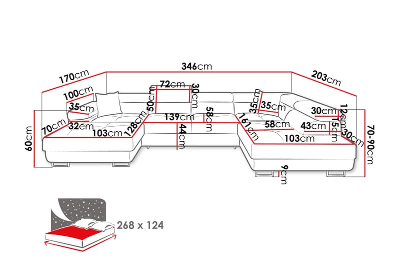 Gabina Sofa med Divan og Sjeselong 4-seter - Beige - Møbler - Sofaer - Sofaer med sjeselong - 4 seters sofa med divan