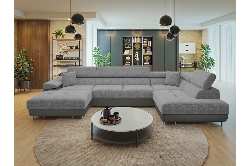 Gabina Sofa med Divan og Sjeselong 4-seter - Beige/Grå - Møbler - Sofaer - Sofaer med sjeselong - 4 seters sofa med divan