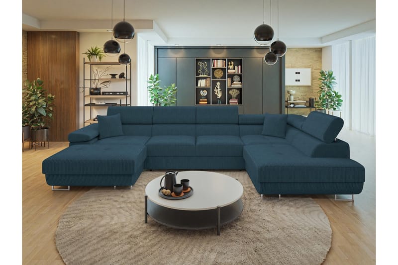 Gabina Sofa med Divan og Sjeselong 4-seter - Blå - Møbler - Sofaer - Sofaer med sjeselong - 4 seters sofa med divan