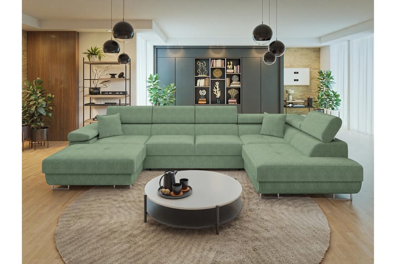 Gabina Sofa med Divan og Sjeselong 4-seter - Grønn - Møbler - Sofaer - Sofaer med sjeselong - 4 seters sofa med divan