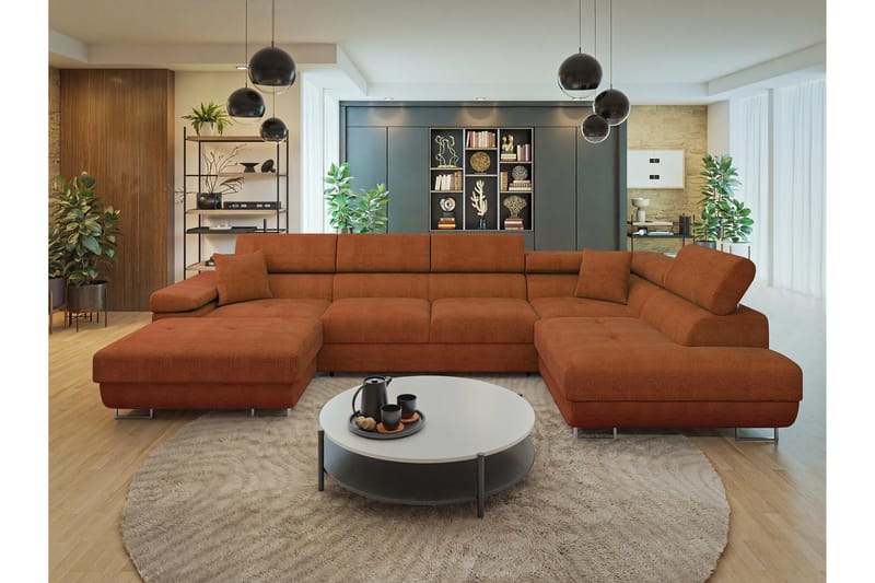 Gabina Sofa med Divan og Sjeselong 4-seter - Oransje - Møbler - Sofaer - Sofaer med sjeselong - 4 seters sofa med divan