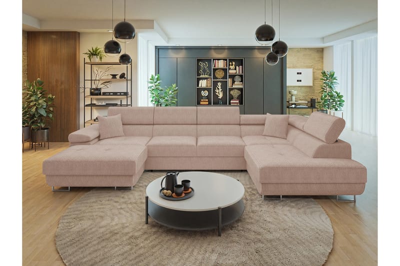 Gabina Sofa med Divan og Sjeselong 4-seter - Rosa - Møbler - Sofaer - Sofaer med sjeselong - 4 seters sofa med divan