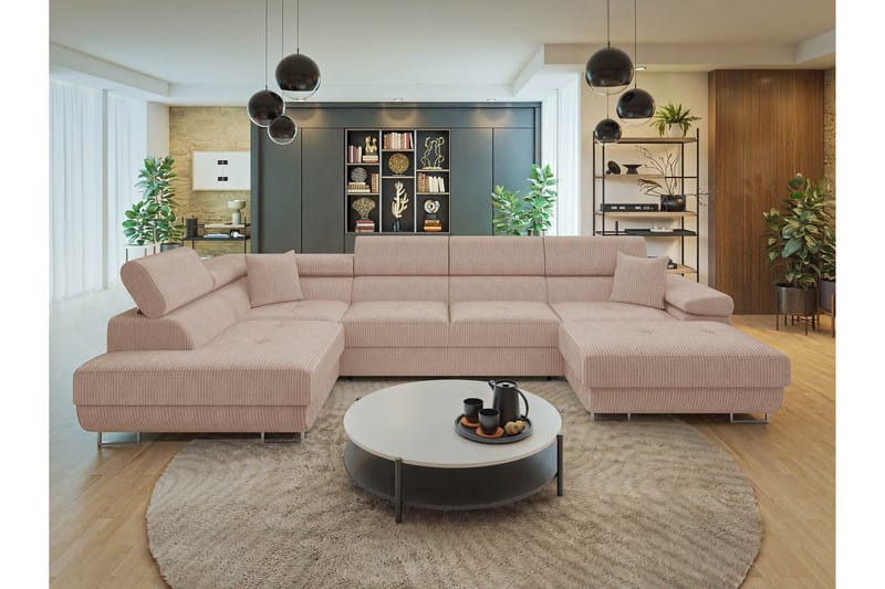 Gabina Sofa med Divan og Sjeselong 4-seter - Rosa - Møbler - Sofaer - Sofaer med sjeselong - 4 seters sofa med divan