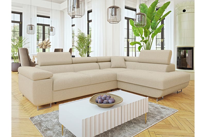 Gabina Sofa med Sjeselong 3-seter - Beige - Møbler - Sofaer - Sofaer med sjeselong - 3 seters sofa med divan