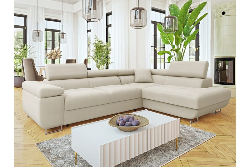 Gabina Sofa med Sjeselong 3-seter - Beige - Møbler - Sofaer - Sofaer med sjeselong - 3 seters sofa med divan