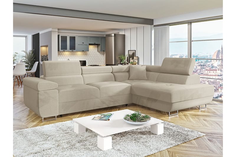 Gabina Sofa med Sjeselong 3-seter - Beige - Møbler - Sofaer - Sofaer med sjeselong - 3 seters sofa med divan