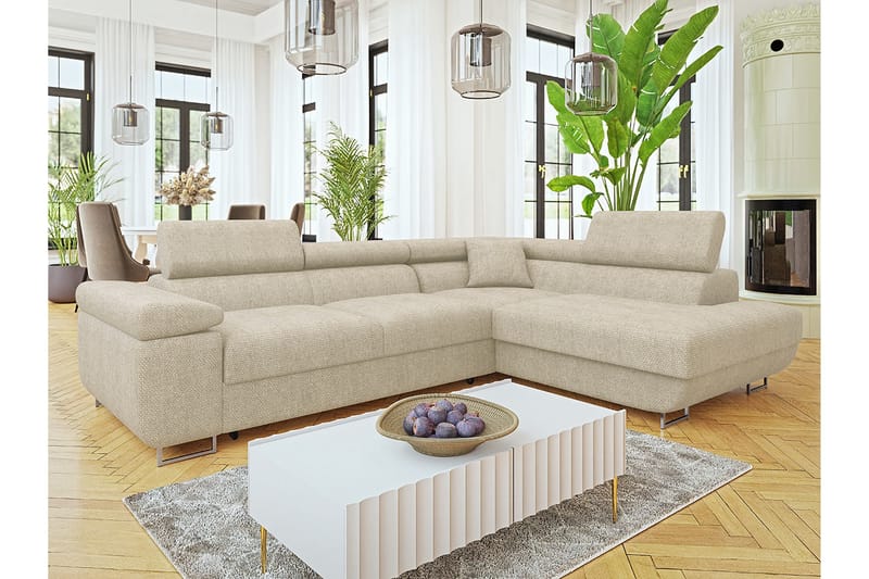 Gabina Sofa med Sjeselong 3-seter - Beige - Møbler - Sofaer - Sofaer med sjeselong - 3 seters sofa med divan