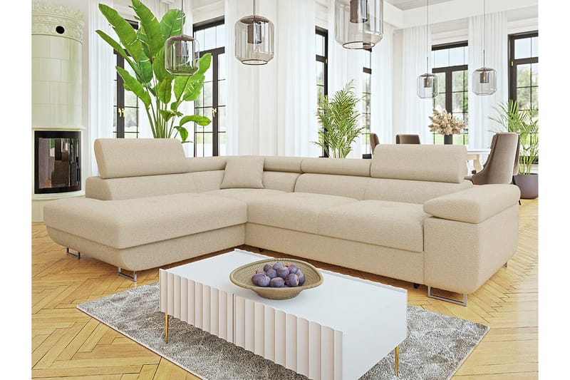 Gabina Sofa med Sjeselong 3-seter - Beige - Møbler - Sofaer - Sofaer med sjeselong - 3 seters sofa med divan