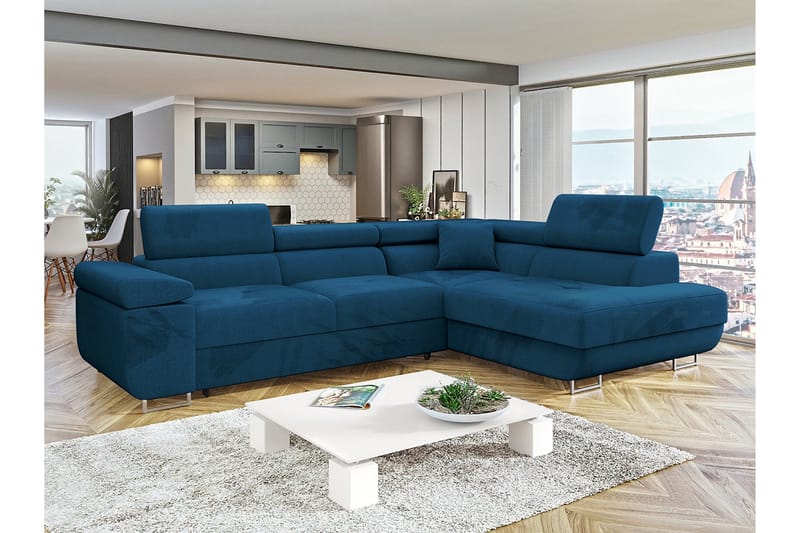 Gabina Sofa med Sjeselong 3-seter - Blå - Møbler - Sofaer - Sofaer med sjeselong - 3 seters sofa med divan