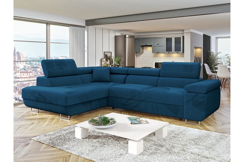 Gabina Sofa med Sjeselong 3-seter - Blå - Møbler - Sofaer - Sofaer med sjeselong - 3 seters sofa med divan