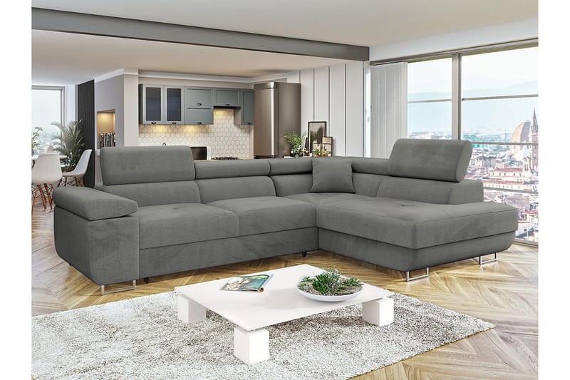 Gabina Sofa med Sjeselong 3-seter - Grå - Møbler - Sofaer - Sofaer med sjeselong - 3 seters sofa med divan