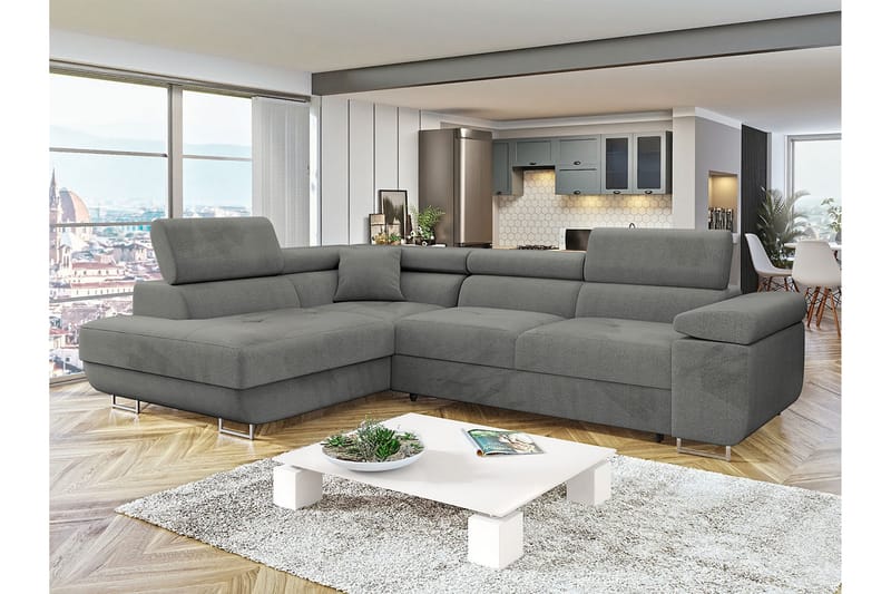 Gabina Sofa med Sjeselong 3-seter - Grå - Møbler - Sofaer - Sofaer med sjeselong - 3 seters sofa med divan