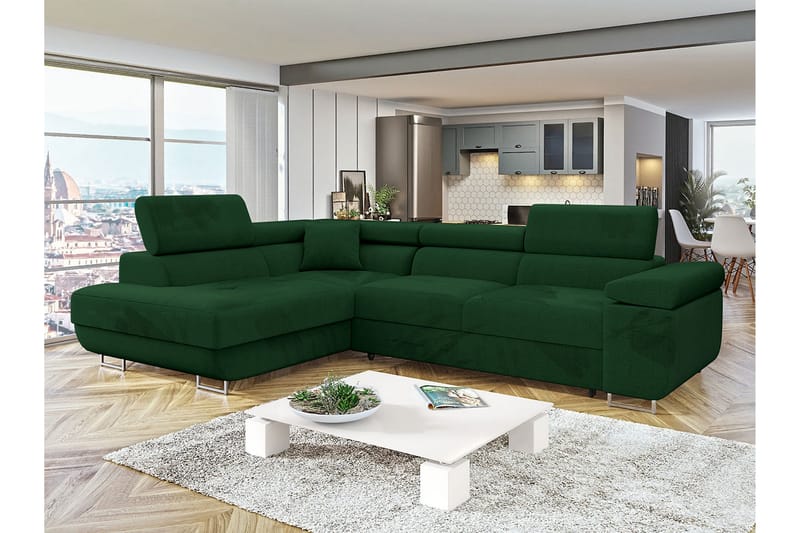 Gabina Sofa med Sjeselong 3-seter - Grønn - Møbler - Sofaer - Sofaer med sjeselong - 3 seters sofa med divan