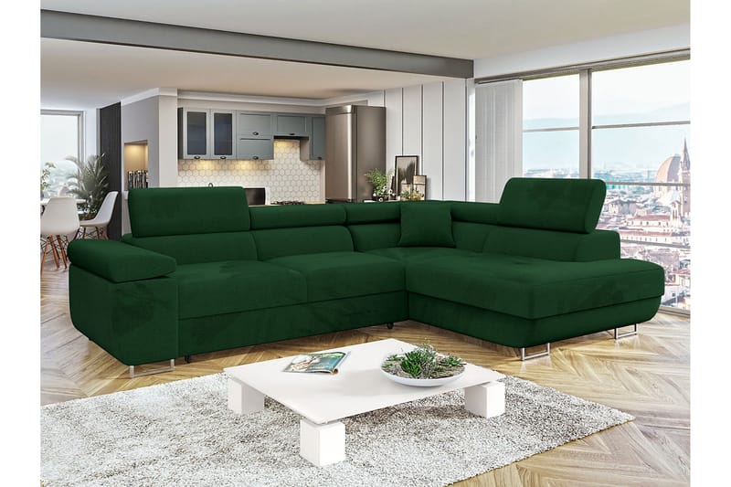 Gabina Sofa med Sjeselong 3-seter - Grønn - Møbler - Sofaer - Sofaer med sjeselong - 3 seters sofa med divan