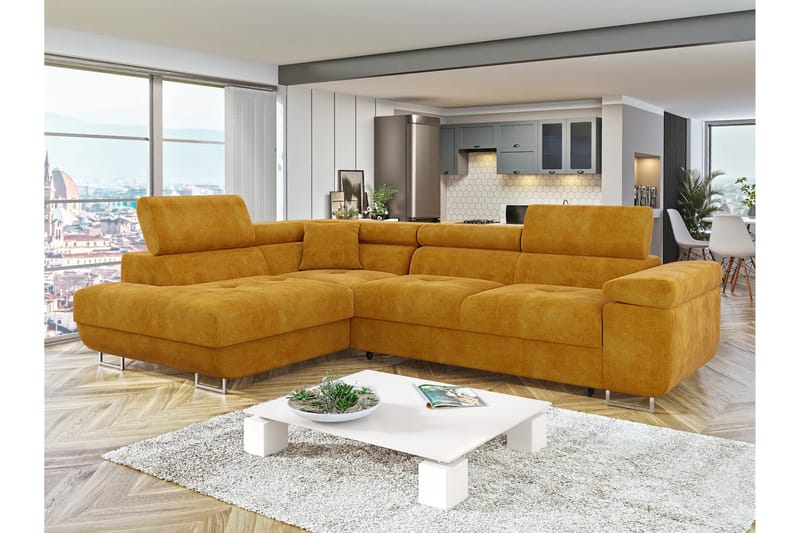 Gabina Sofa med Sjeselong 3-seter - Gul - Møbler - Sofaer - Sofaer med sjeselong - 3 seters sofa med divan