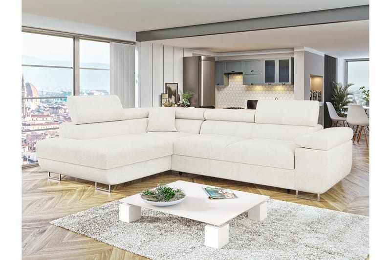 Gabina Sofa med Sjeselong 3-seter - Hvit - Møbler - Sofaer - Sofaer med sjeselong - 3 seters sofa med divan