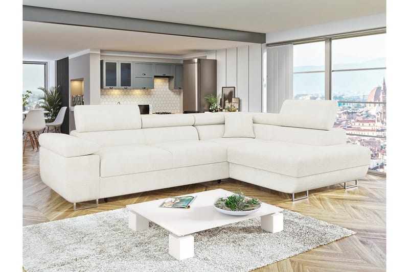 Gabina Sofa med Sjeselong 3-seter - Hvit - Møbler - Sofaer - Sofaer med sjeselong - 3 seters sofa med divan