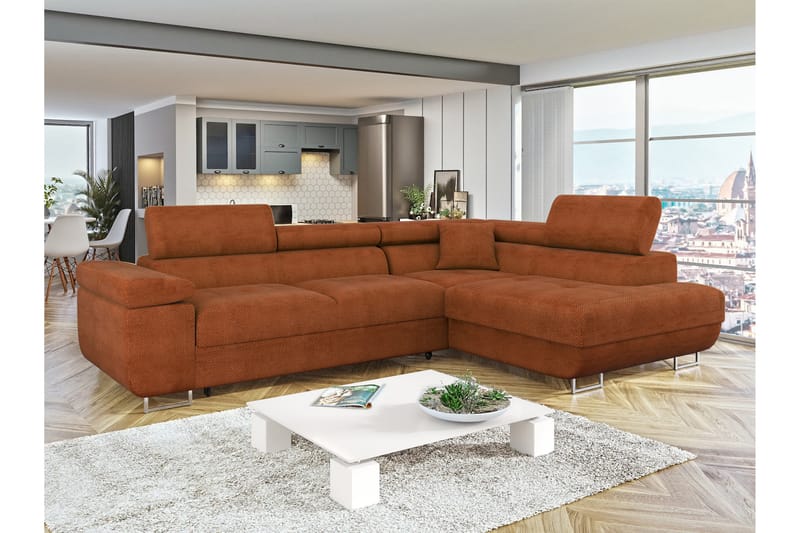 Gabina Sofa med Sjeselong 3-seter - Oransje - Møbler - Sofaer - Sofaer med sjeselong - 3 seters sofa med divan