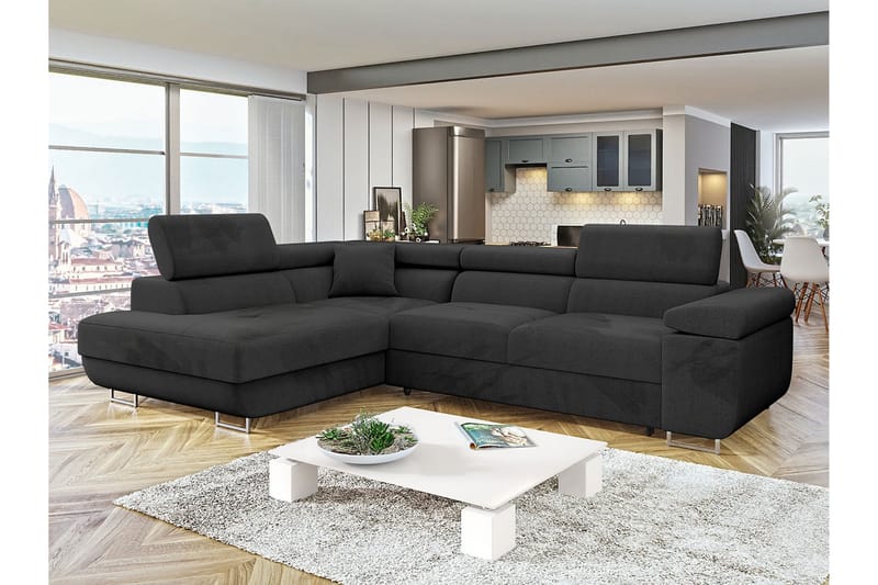 Gabina Sofa med Sjeselong 3-seter - Svart - Møbler - Sofaer - Sofaer med sjeselong - 3 seters sofa med divan