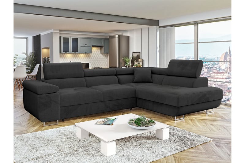 Gabina Sofa med Sjeselong 3-seter - Svart - Møbler - Sofaer - Sofaer med sjeselong - 3 seters sofa med divan