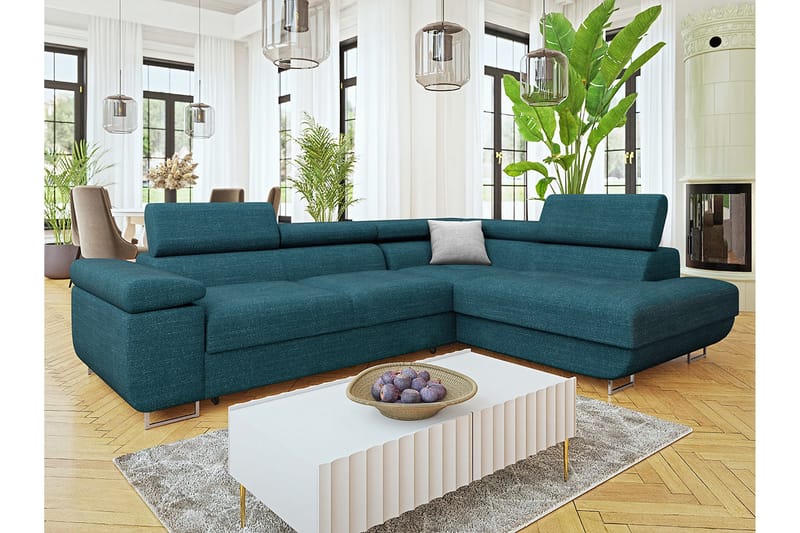 Gabina Sofa med Sjeselong 3-seter - Turkis/Grå - Møbler - Sofaer - Sofaer med sjeselong - 3 seters sofa med divan