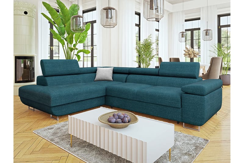 Gabina Sofa med Sjeselong 3-seter - Turkis/Grå - Møbler - Sofaer - Sofaer med sjeselong - 3 seters sofa med divan