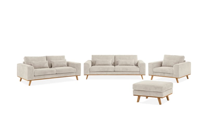 Haga Sofagruppe 3-seter + 2-seter + Lenestol + Fotskammel - Beige - Møbler - Sofaer - Sofagrupper