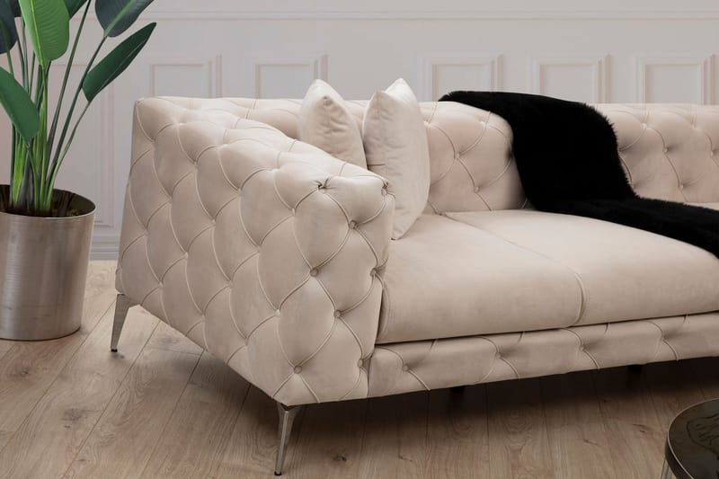 Hjørnesofa Canunda 6-seters - Beige - Møbler - Sofaer - Hjørnesofaer - Chesterfield hjørnesofa