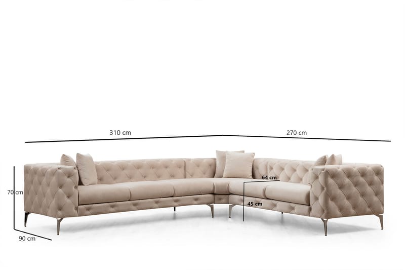 Hjørnesofa Canunda 6-seters - Beige - Møbler - Sofaer - Hjørnesofaer - Chesterfield hjørnesofa