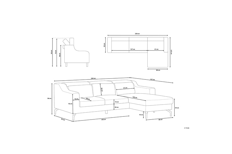 Hjørnesofa Glosli 220 cm - Blå - Møbler - Sofaer - Hjørnesofaer