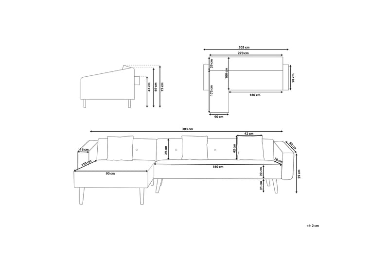 Hjørnesofa Vadso 303 cm - Grå - Møbler - Sofaer - Hjørnesofaer