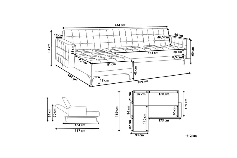 Hjørnesovesofa Aberdeen 267 cm - Svart - Møbler - Sofaer - Sovesofaer - Sovesofa divan