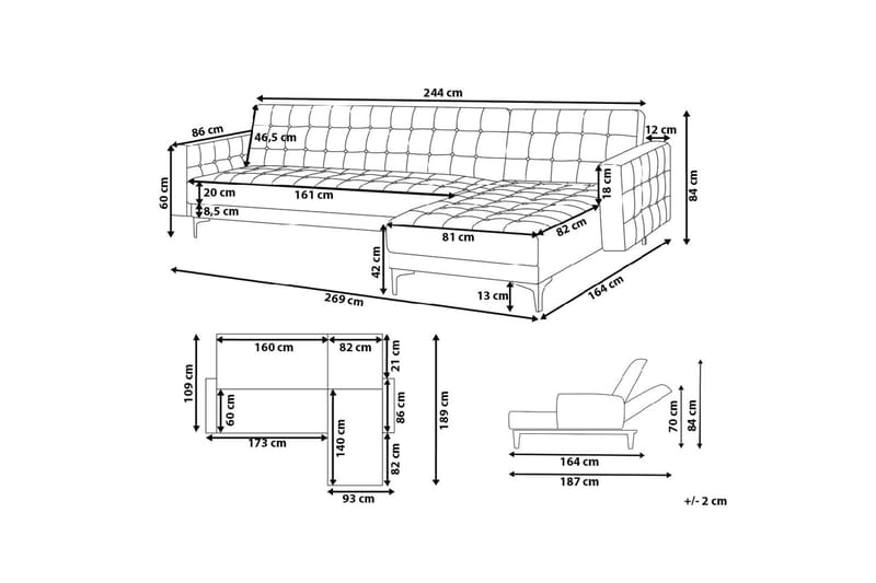 Hjørnesovesofa Aberdeen 267 cm - Svart - Møbler - Sofaer - Sovesofaer - Sovesofa divan