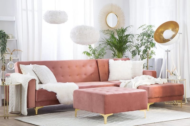 Hjørnesovesofa med Fotskammel Aberdeen 267 cm - Rosa - Møbler - Sofaer - Sovesofaer - Sovesofa divan