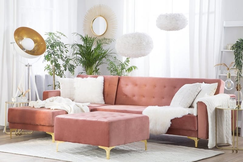 Hjørnesovesofa med Fotskammel Aberdeen 267 cm - Rosa - Møbler - Sofaer - Sovesofaer - Sovesofa divan