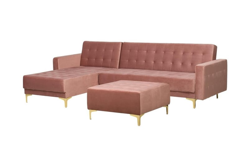 Hjørnesovesofa med Fotskammel Aberdeen 267 cm - Rosa - Møbler - Sofaer - Sovesofaer - Sovesofa divan