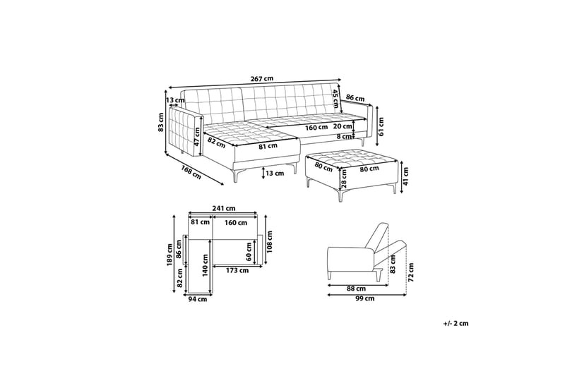 Hjørnesovesofa med Fotskammel Aberdeen 267 cm - Rosa - Møbler - Sofaer - Sovesofaer - Sovesofa divan