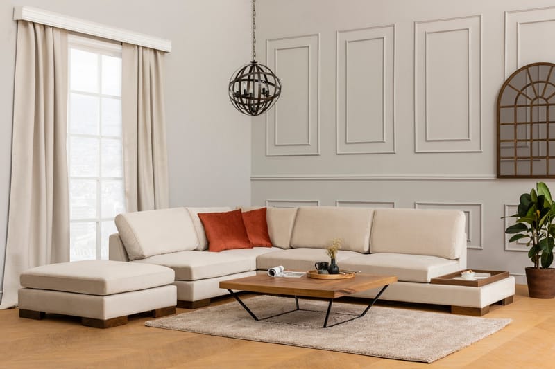 Sofa med Sjeselong Nathalie m Krakk Venstre - Beige/Natur - Møbler - Sofaer - Hjørnesofaer