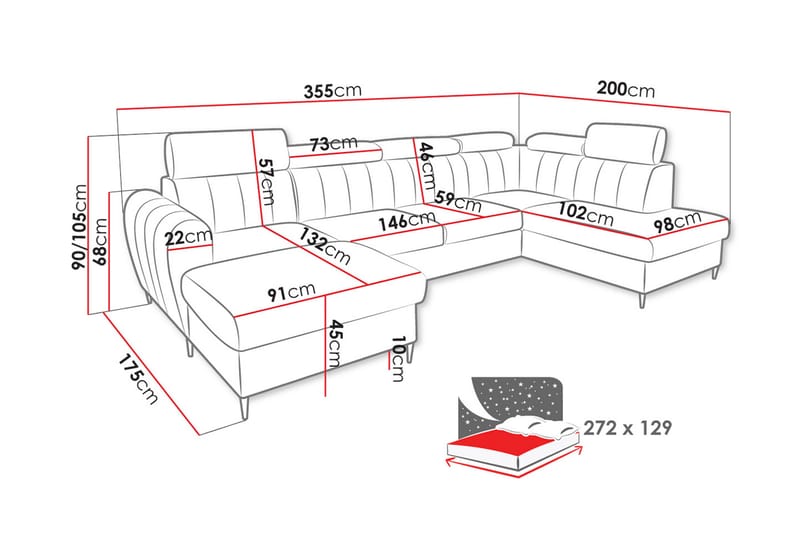 Hoffman Sofa med Divan og Sjeselong 4-seter - Beige - Møbler - Sofaer - Sofaer med sjeselong - 4 seters sofa med divan