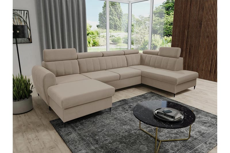 Hoffman Sofa med Divan og Sjeselong 4-seter - Beige - Møbler - Sofaer - Sofaer med sjeselong - 4 seters sofa med divan